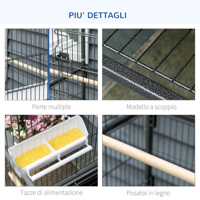 PawHut Indoor Ξύλινο Κλουβί πουλιών με Δίσκο, 4 Ρόδες και Πέρκα, 78x52x132cm D10-075CG