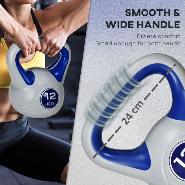 SPORTNOW Kettlebell 12kg σε PU και Sand με επίπεδη βάση και λαβή για Deadlifts, Squats και Lifts, 24x17x28 cm, Μπλε A91-255V05BU