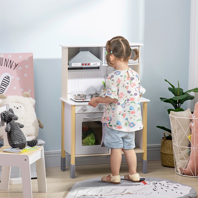 AIYAPLAY Play Kitchen for Children με Ρυθμιζόμενο Ύψος, Ήχους, Φώτα και Σκεύη, σε MDF και PP, 60x30,5x93,2 cm 350-140V80WT