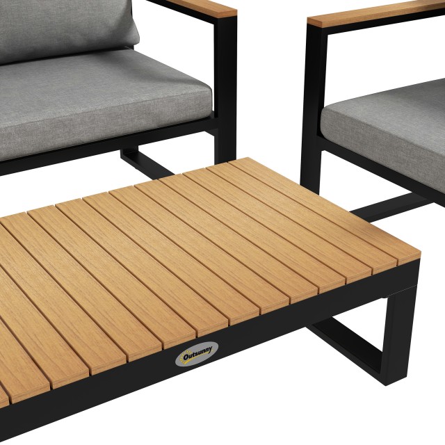 Outsunny Garden Lounge με καναπέ εξωτερικού χώρου, 2 πολυθρόνες και τραπεζάκι σαλονιού αλουμινίου, γκρι 84G-409V00GY