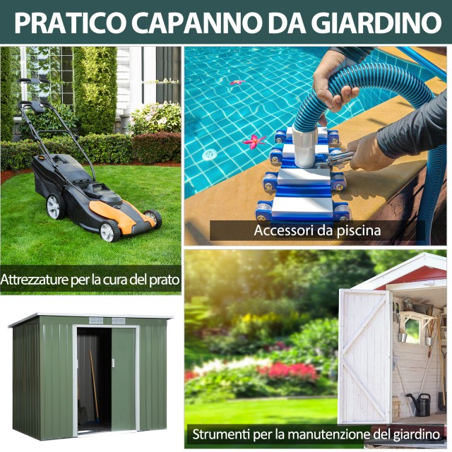 Outsunny Steel Garden υπόστεγο με διπλή συρόμενη πόρτα και αεραγωγούς, 213x130x173 cm, πράσινο 845-390
