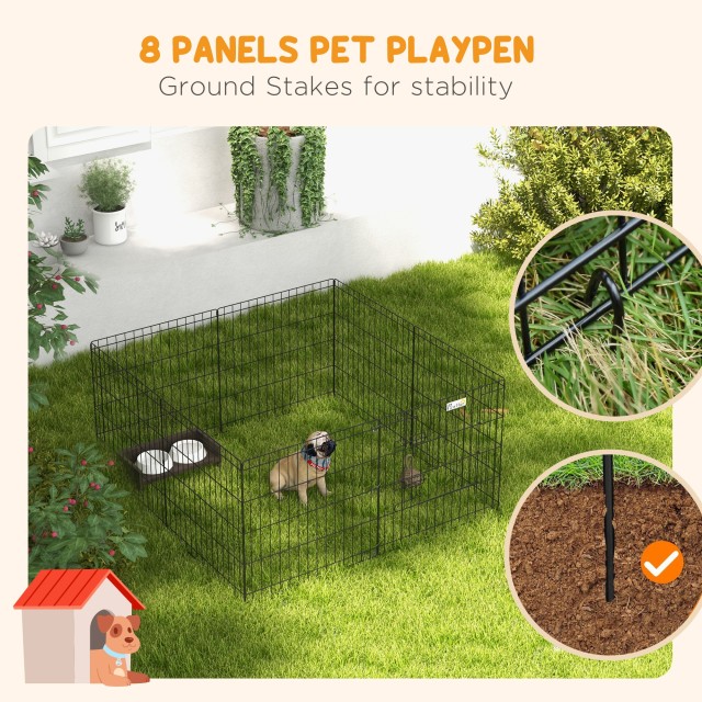 PawHut Outdoor and Indoor Dog Run με 8 Διχτυωτές Πάνελ και Πόρτα, 61 x 61 cm, Μαύρο D06-019V01BK