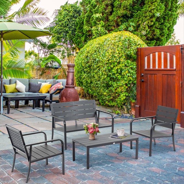 Outsunny Σετ 4 τεμαχίων Garden Lounge με 2θέσιο πάγκο, 2 πολυθρόνες και τραπεζάκι σαλονιού, Caff? 84B-644