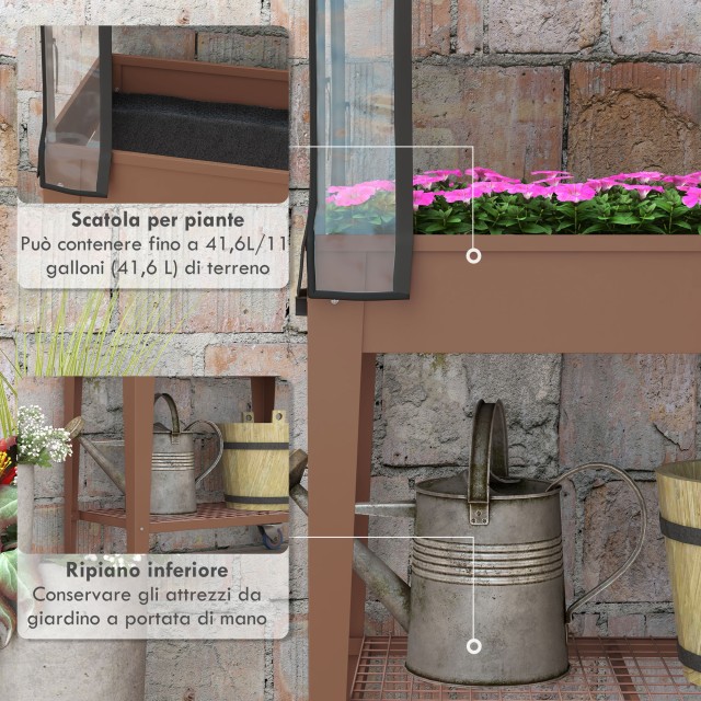 Outsunny Raised Planter με Μίνι Θερμοκήπιο για Φυτά, Τροχούς και Ρά...