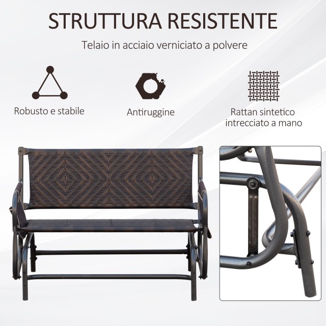 Outsunny 2θέσιος πάγκος κουνίσματος κήπου σε Rattan με πλαϊνές τσέπες 867-076