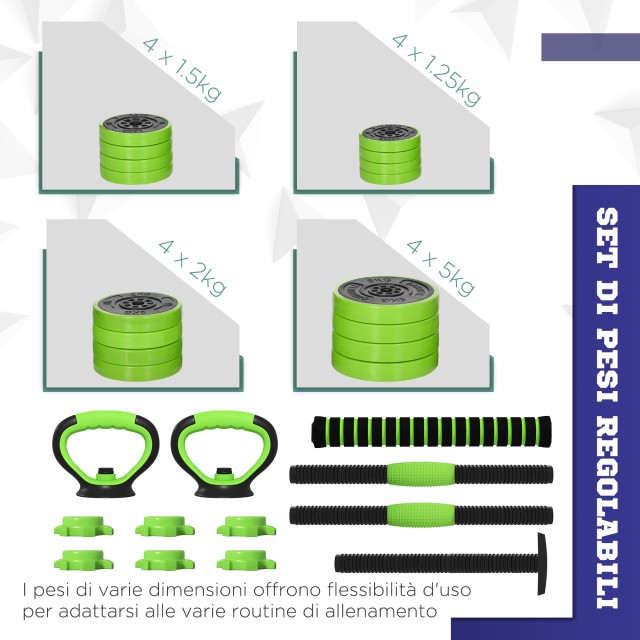 SPORTNOW Gym Weights Set 4 σε 1 από το σύνολο 40 κιλών, που μπορεί να χρησιμοποιηθεί ως Kettlebells, Dumbbells και Barbells A91-287V03GN