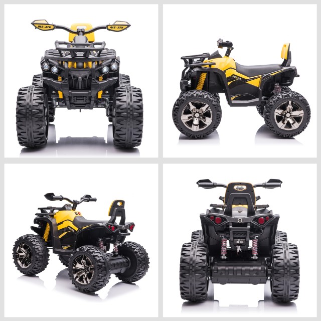 HOMCOM 12V Electric Kids Quad με λειτουργικούς προβολείς και πεντάλ, επαναφορτιζόμενη μπαταρία, κ.λπ. 3-5 ετών, 100x65x73cm - Μαύρο / Κίτρινο 370-170V90YL