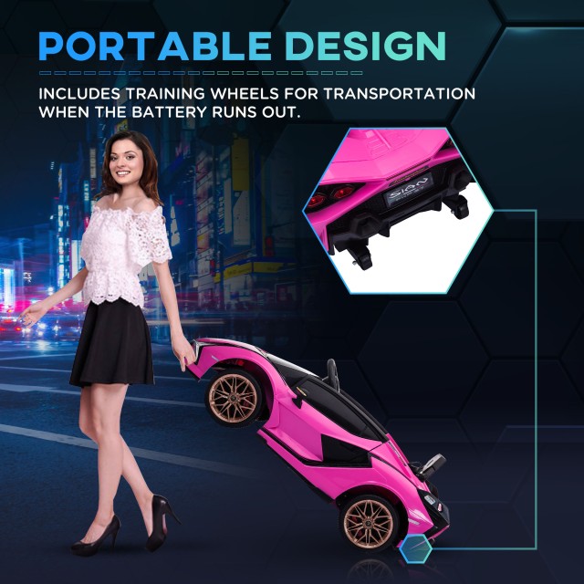 HOMCOM Ηλεκτρικό Αυτοκίνητο για Παιδιά 3-5 ετών Lamborghini 12V με Τηλεχειριστήριο και Ταχύτητα 3-5km/h, Ροζ 370-171V90PK