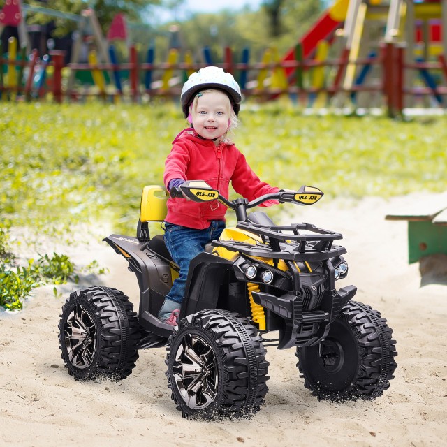 HOMCOM 12V Electric Kids Quad με λειτουργικούς προβολείς και πεντάλ, επαναφορτιζόμενη μπαταρία, κ.λπ. 3-5 ετών, 100x65x73cm - Μαύρο / Κίτρινο 370-170V90YL