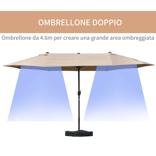 Outsunny Διπλή Ομπρέλα Κήπου 460x270cm Άνοιγμα μανιβέλας, Σταυρωτή ...