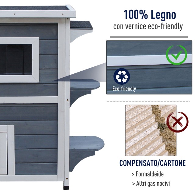 PawHut Outdoor Pet Kennel 2 Επιπέδων Ανοιγόμενο Ξύλο Γκρι και Λευκό...