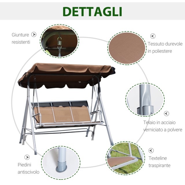 Outsunny Κούνια Κήπου 3 Θέσιων σε καφέ μέταλλο 170 x 112 x 153 cm 84A-059BN
