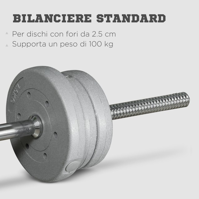 SPORTNOW Barbell για Squats, Deadlifts και Lifts, για Ø2,5 cm Βάρη από 100kg mx, σε ατσάλι, Ø2,5x170 cm, Ασημί A91-258V00SR
