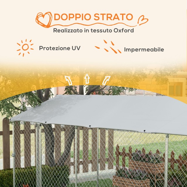 PawHut Outdoor Dog Kennel με αδιάβροχη οροφή από ύφασμα και ατσάλι Oxford, 6x2,3x2,3 m, ασήμι D02-179V02SR