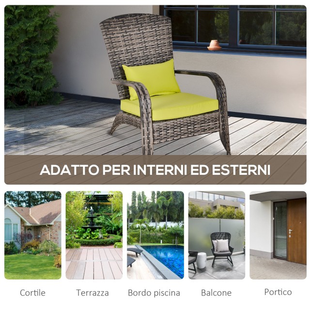 Πολυθρόνα Outsunny Garden σε PE Rattan με γκρι και πράσινα επενδυμένα μπράτσα και μαξιλάρια 867-068GN