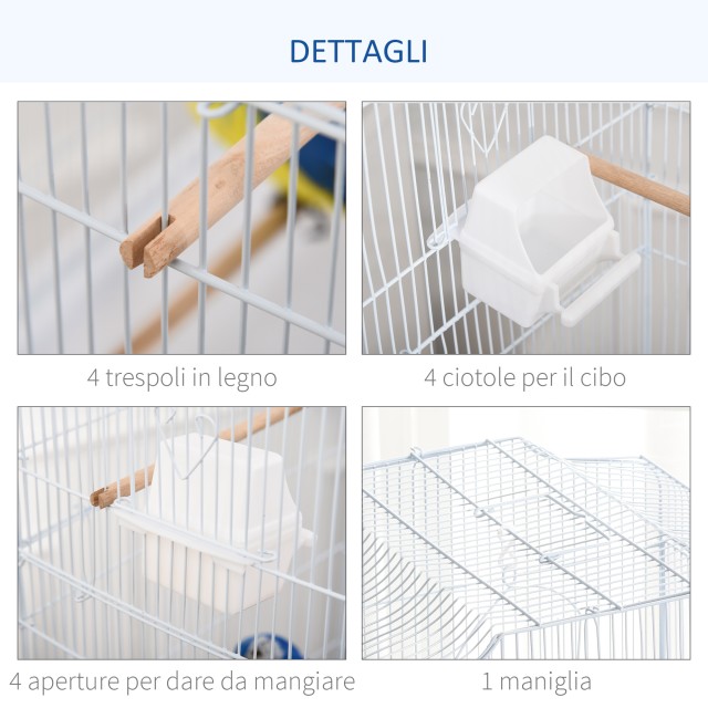 PawHut Bird Cage with Perches, Swing and Bowls, Metal and Plastic Aviary, 46,5x35,5x92cm, Λευκό D10-018V01WT