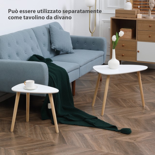 HOMCOM Σετ 2 Στοιβαζόμενα Τραπεζάκια Σαλονιού σε σκανδιναβικό στυλ με ξύλινα πόδια, λευκό 839-271