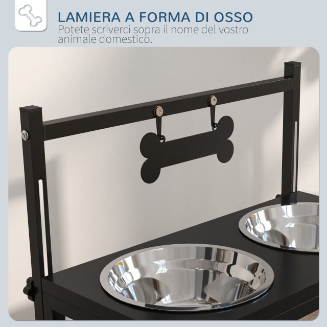 PawHut Raised Dog Bowl Hold με Ρυθμιζόμενο Ύψος, 2 Ατσάλινα μπολ 90...
