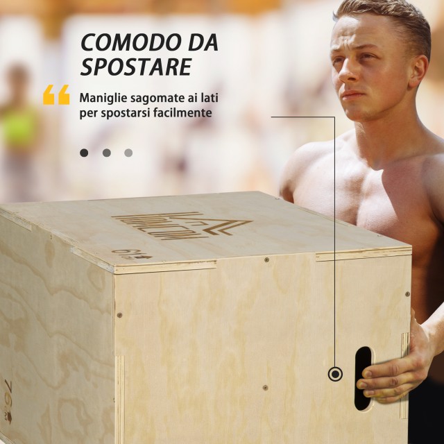 HOMCOM Ξύλινο Plyo Box σε 3 Ύψη, Plyometric Jumping Box Χωρητικότητα 120kg, 61x51x76cm A93-053V01