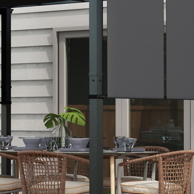Gazebo Pergola 3x3,5 m με 3 ρυθμιζόμενα κουβούκλια από ατσάλι και πολυεστέρα Anti-UV, Γκρι 84C-480V01CG