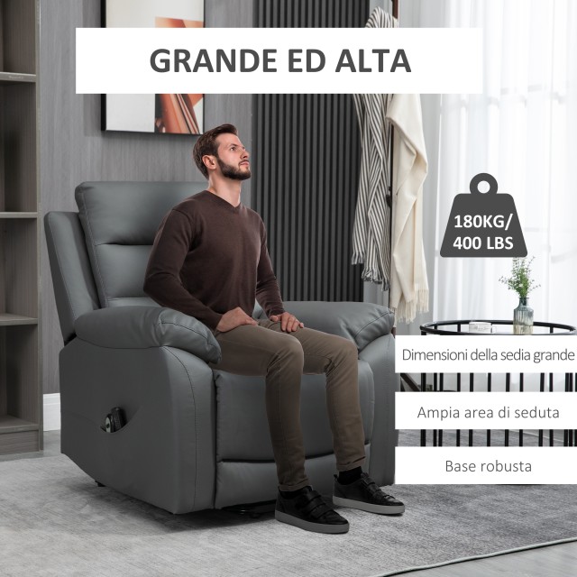 Ανακλινόμενη καρέκλα ανύψωσης HOMCOM έως 135 ° με 8 σημεία μασάζ, τηλεχειριστήριο και υποπόδιο, 91x86x101 cm 713-095V90GY