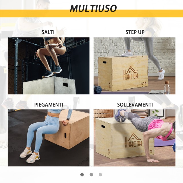 HOMCOM Ξύλινο Plyo Box σε 3 Ύψη, Plyometric Jumping Box Χωρητικότητα 120kg, 61x51x76cm A93-053V01