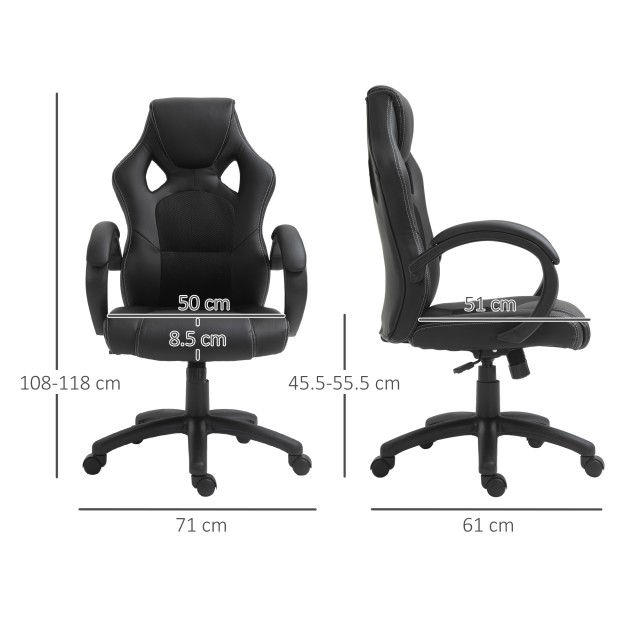 Καρέκλα γραφείου HomCom Gaming Style, Μαύρη A2-0089