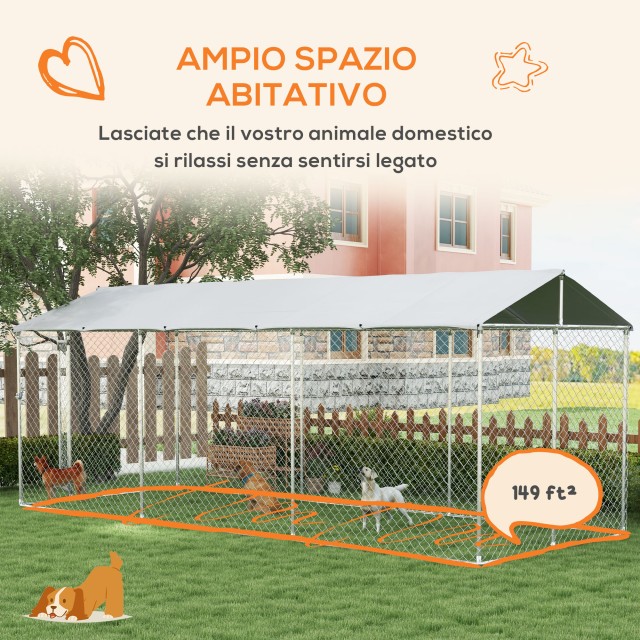 PawHut Outdoor Dog Kennel με αδιάβροχη οροφή από ύφασμα και ατσάλι Oxford, 6x2,3x2,3 m, ασήμι D02-179V02SR