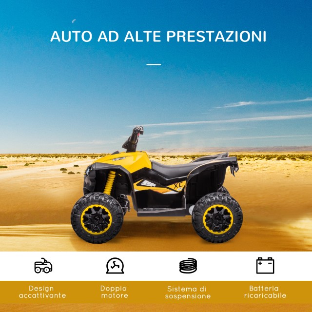 HOMCOM Electric Quad για παιδιά 12V, 2 ταχυτήτων, φαρδιοί τροχοί με ανάρτηση και προβολείς LED, ηλικία 3-5 ετών, κίτρινο 370-235V90YL