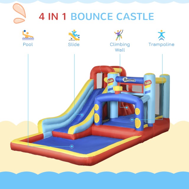 Outsunny Bouncy Castle για παιδιά 3-8 ετών με τραμπολίνο, τσουλήθρα και πισίνα, 435x245x200 cm 342-058V90