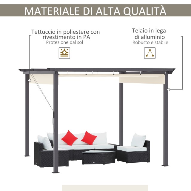 Outsunny Gazebo Garden Pergola 2,95x2,95m με Πτυσσόμενη Τέντα, σε Αλουμίνιο και Πολυεστέρα, Κρεμ Λευκό 84C-287