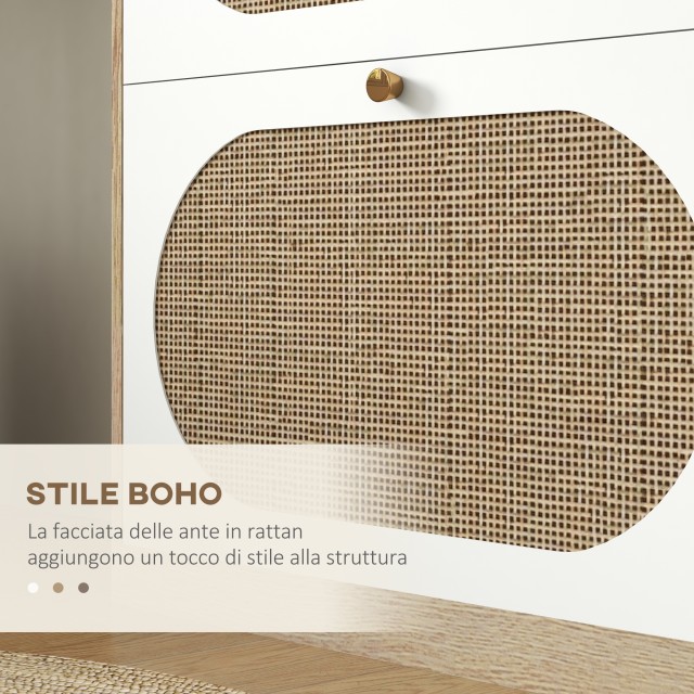 Σχάρα παπουτσιών HOMCOM Boho Style από μπαστούνι, μοριοσανίδες και MDF με 3 ρυθμιζόμενα ράφια για 18 ζεύγη μέγιστο, 60x24x115 cm 837-404V00AK