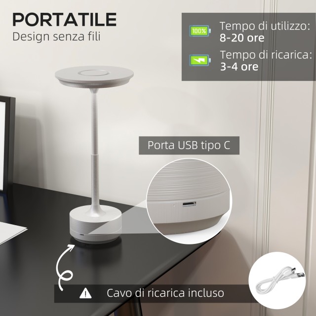 HOMCOM Wireless Lamp Touch LED Light 3 Tones and Rechargeable Battery, Ø13x28,5cm, Ασημί B31-454V00SR