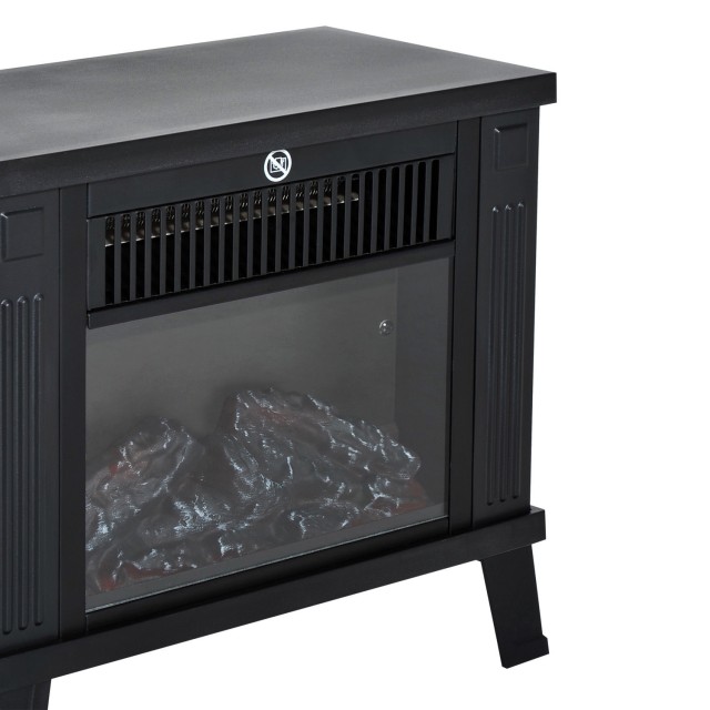 Ηλεκτρικό τζάκι δαπέδου HomCom 600W / 1200W με εφέ φλόγας, Μαύρο, 38,5 x 22 x 30,5 cm 820-065