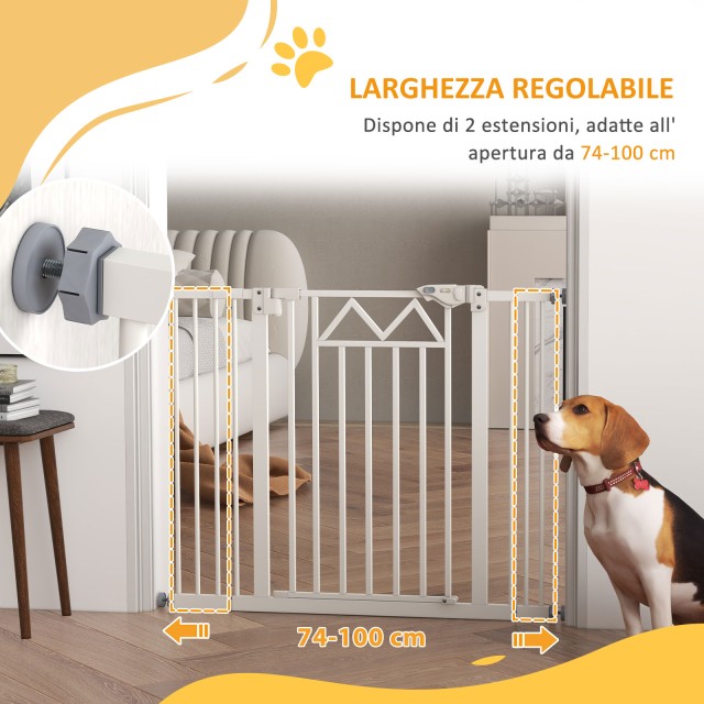 PawHut Gate για Small and Medium Dogs with Automatic Close, in Steel and PA, 74-100x76 cm, White D06-216V00WT