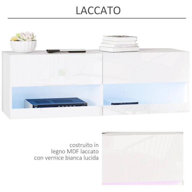 Κρεμαστό ξύλινο έπιπλο τηλεόρασης HOMCOM με φώτα LED 20 χρωμάτων για τηλεόραση Max. 42 , λευκό γυαλιστερό 833-993V90