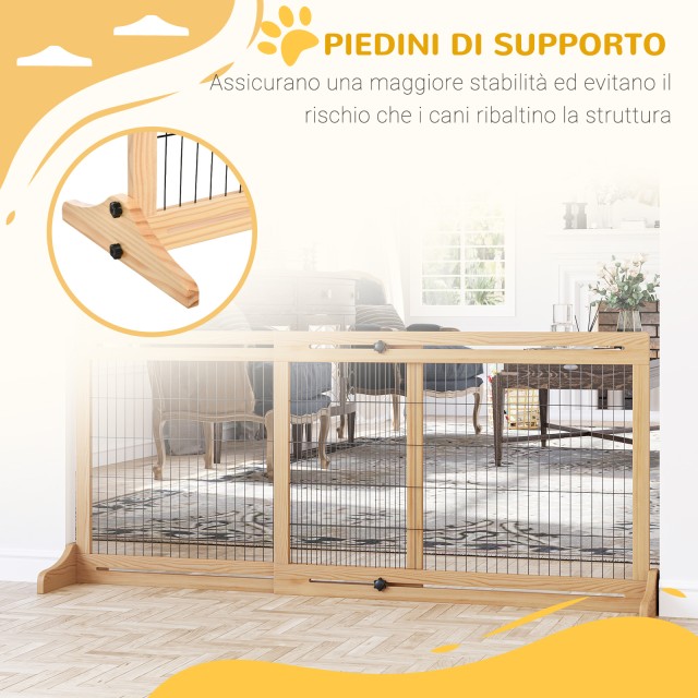 PawHut Extendable Indoor Wooden Dog Gate, 104-183x36x69cm, Χρώμα ξύλου D06-119ND