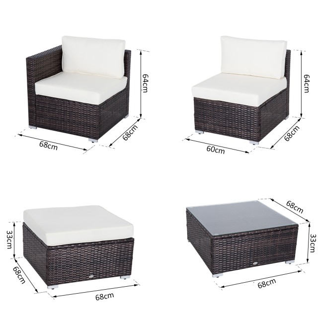 Σετ Έπιπλα Κήπου Outsunny σε PE Rattan 4 Πολυθρόνες 1 Πουφ 1 Τραπεζάκι Σαλονιού από σκληρυμένο γυαλί 2 μαξιλάρια 01-0319