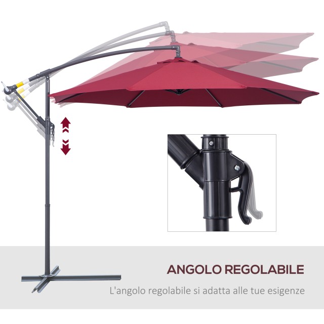 Outsunny Decentralized Metal Parasol, Bordeaux, Φ3x2,6m 01-0584