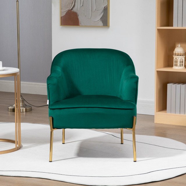 Πολυθρόνα κρεβατοκάμαρας HOMCOM από ύφασμα Velvet Effect με Ατσάλινα πόδια, 62x69x75 cm, Πράσινο 839-656V00GN