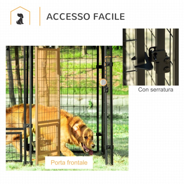 PawHut Outdoor Dog Run με κλειδαριά, 2 περιστρεφόμενα μπολ και αφαιρούμενο κάλυμμα, μαύρο και κόκκινο D02-092