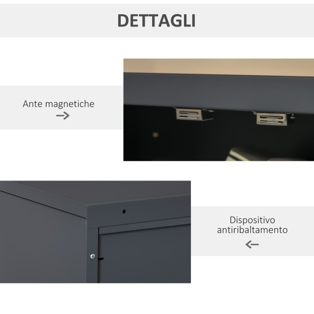 Ντουλάπι πολλαπλών χρήσεων HOMCOM Industrial Style 2 Door, Μεταλλικό ντουλάπι για σπίτι και γκαράζ - Γκρι 838-148GY