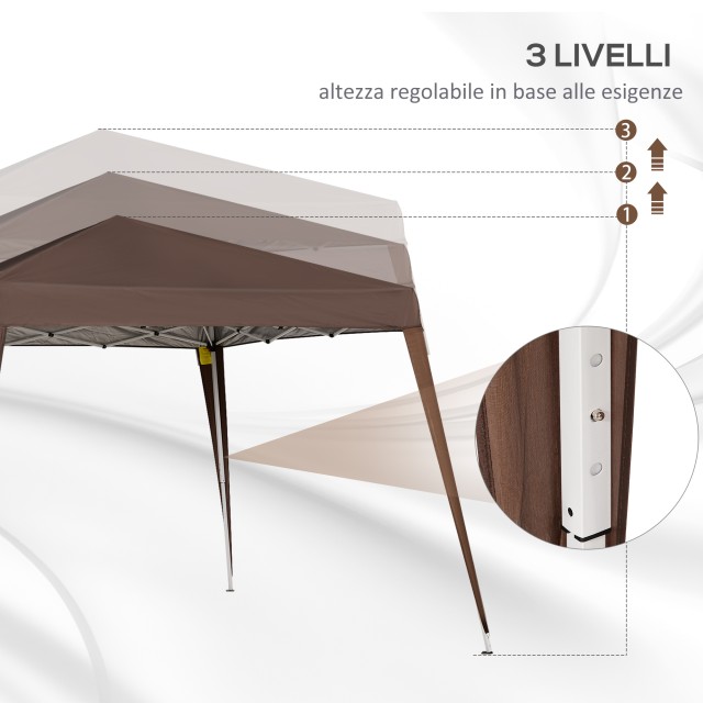 Outsunny Folding Garden Gazebo 2,4x2,4m με Χαλύβδινη Κατασκευή και Αντιανεμικά Σχοινιά, Καφέ 840-159CF