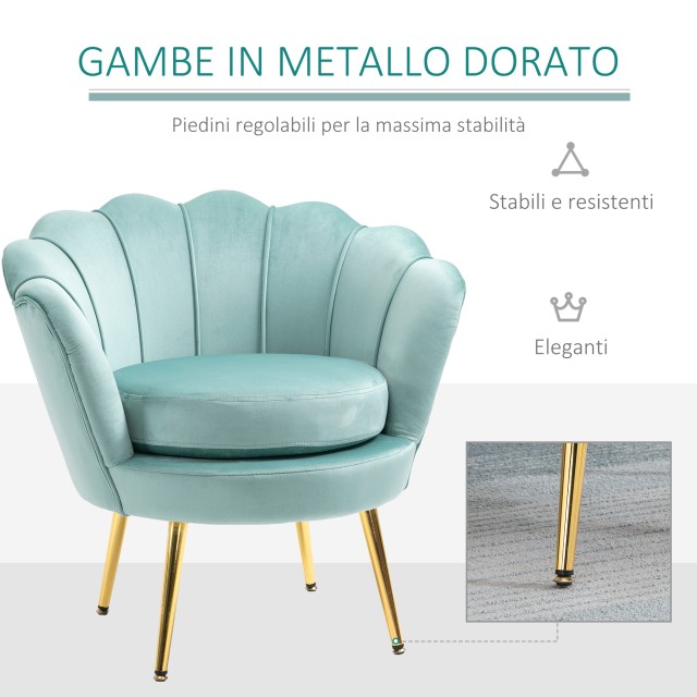 Πολυθρόνα HOMCOM Vintage Velvet Effect με ψηλή πλάτη, 76x67x74cm, γαλάζιο 839-012