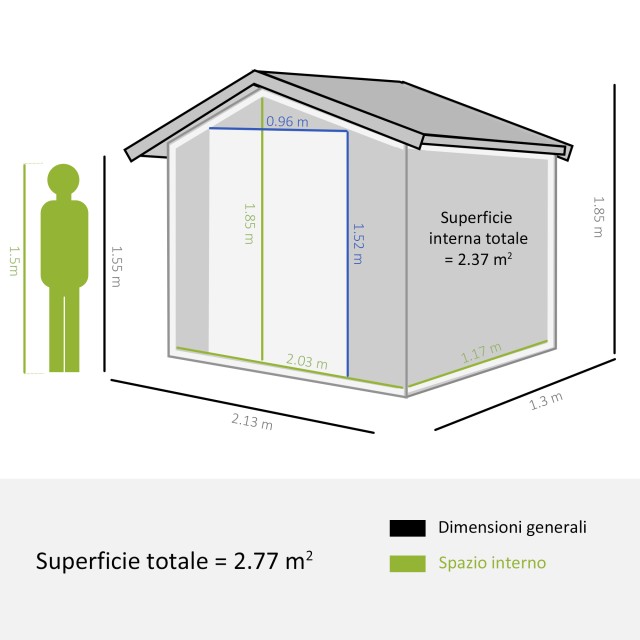 Εργαλειοθήκη Outsunny Garden Shed από λαμαρίνα με συρόμενες πόρτες, 213x130x185cm, Σκούρο Γκρι 845-030CG