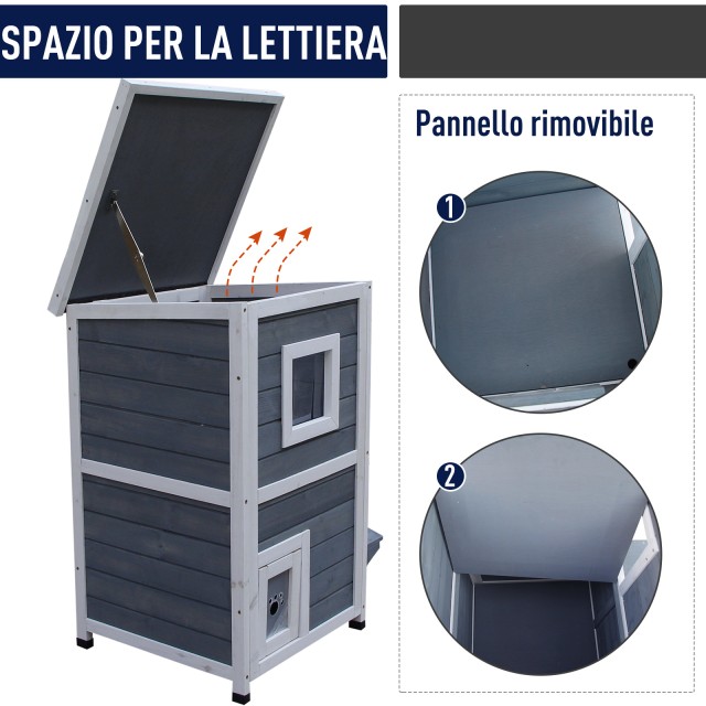PawHut Outdoor Pet Kennel 2 Επιπέδων Ανοιγόμενο Ξύλο Γκρι και Λευκό 51 x 51 x 81,3 cm D30-223