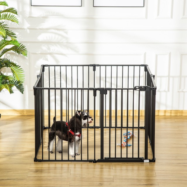 Πτυσσόμενη πύλη ασφαλείας PawHut 8 τμημάτων, Steel Dog Barrier Gate - Μαύρο D06-128V01BK
