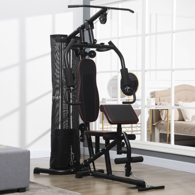HOMCOM Fitness Station με ατσάλινα βάρη 45 κιλών, Πολυλειτουργικό γυμναστήριο για οικιακή και επαγγελματική προπόνηση, 170x104x205cm, Μαύρο A91-234V00BK