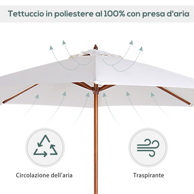 Outsunny Garden Parasol with UV Resistant Ξύλινο κοντάρι Μπεζ Φ270 x 250 cm 84D-012
