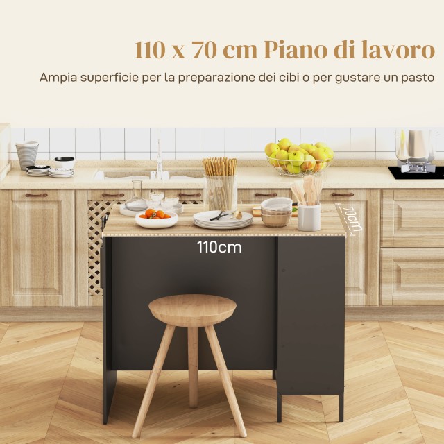 HOMCOM Kitchen Island με ράφια, σχάρα μαχαιριών και ντουλάπι με συρόμενη πόρτα, 14,5x70x90cm, Μαύρο 801-367V00BK
